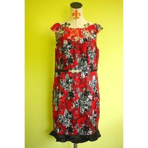 NWT Ever-Pretty Sz 14 Sleeveless Lace Dress Lined Red Black Floral With Jewelry